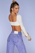 Chic Long Sleeve Ruched Crop Top in Ivory