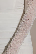 Chic Embellished Long-Sleeve Mini Dress in Snow