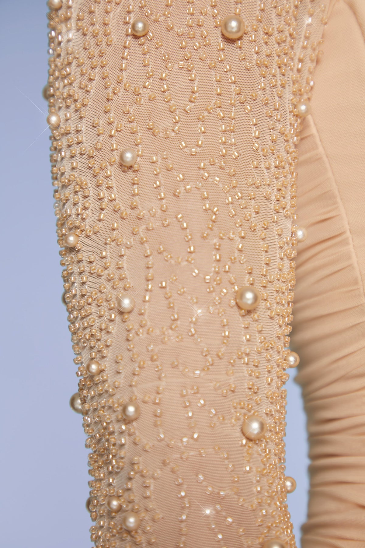Chic Embellished Long Sleeve Mini Dress in Sand
