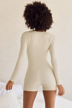 Chic Long Sleeve Square Neck Unitard in Ivory