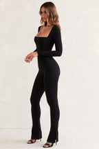 Chic Long Sleeve Square Neck Jumpsuit in Black