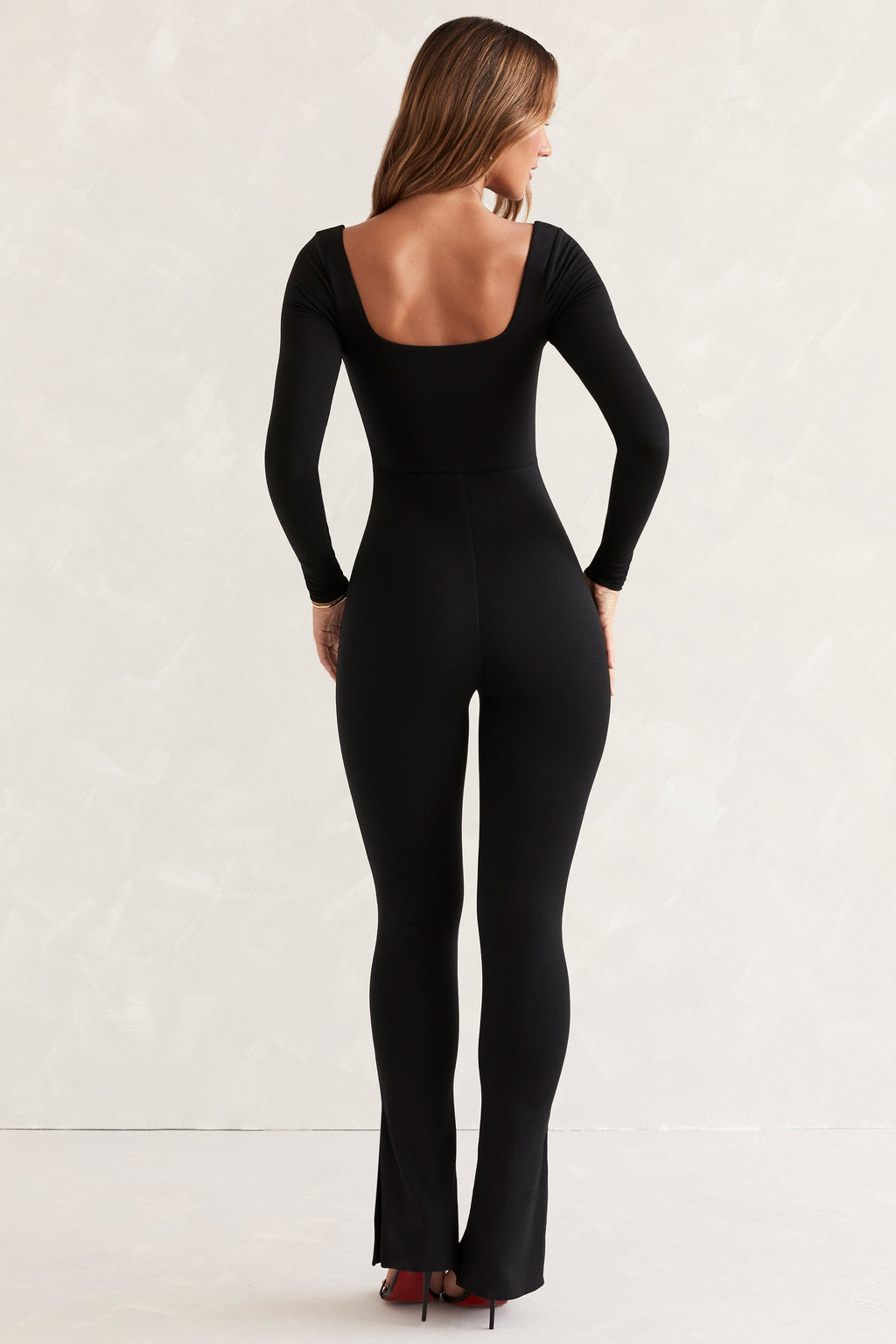 Chic Long Sleeve Square Neck Jumpsuit in Black