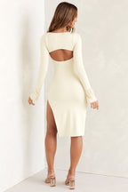 Chic Square Neck Long Sleeve Midi Dress in Ivory