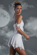 Chic Lace Up Halter Neck Mini Dress in White