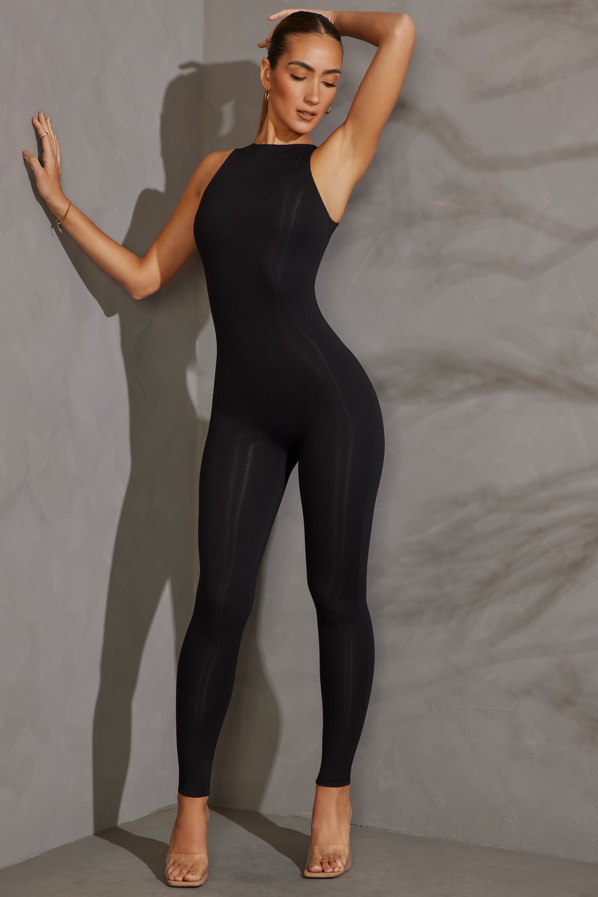 Chic Racer Neck Jumpsuit in Black