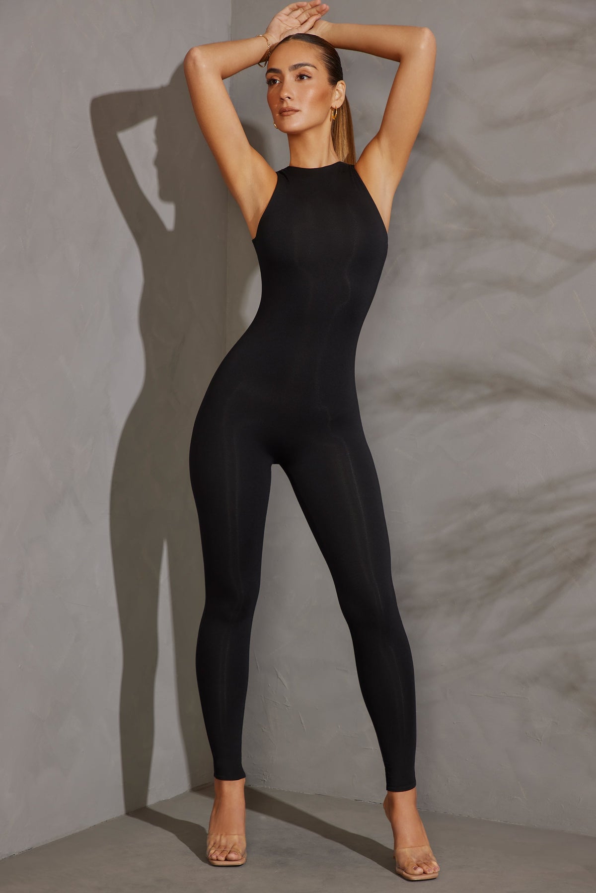 Chic Racer Neck Jumpsuit in Black