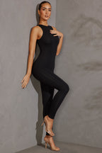 Chic Racer Neck Jumpsuit in Black