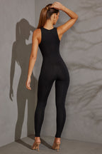 Chic Racer Neck Jumpsuit in Black