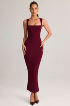 Chic Modal Square-Neck Bodycon Midi Dress in Wine