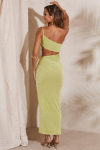 Chic One Shoulder Cut Out Maxi Dress in Green