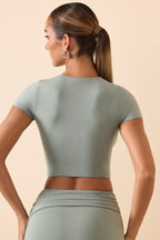 Chic Cap Sleeve Crop Top in Smoke Green