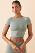 Chic Cap Sleeve Crop Top in Smoke Green