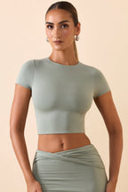 Chic Cap Sleeve Crop Top in Smoke Green