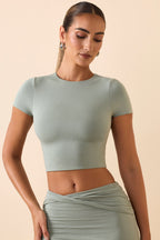 Chic Cap Sleeve Crop Top in Smoke Green
