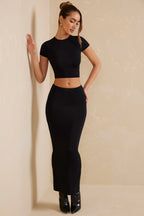 Chic Cap Sleeve Crop Top in Black