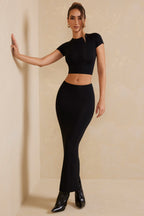 Chic Cap Sleeve Crop Top in Black
