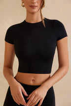 Chic Cap Sleeve Crop Top in Black