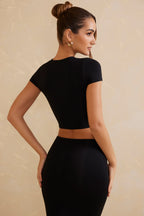 Chic Cap Sleeve Crop Top in Black