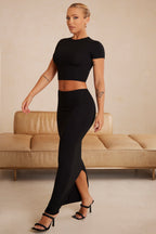 Chic Cap Sleeve Crop Top in Black