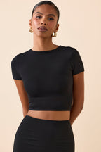 Chic Cap Sleeve Crop Top in Black