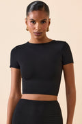 Chic Cap Sleeve Crop Top in Black