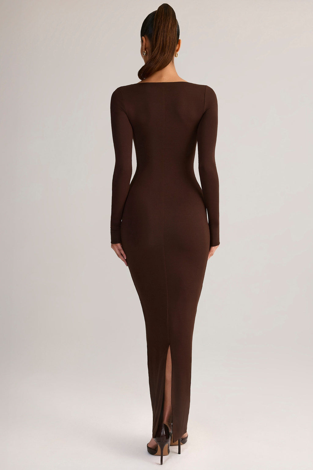 Chic Modal Square-Neck Bodycon Maxi Dress in Chocolate Brown