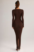 Chic Modal Square-Neck Bodycon Maxi Dress in Chocolate Brown