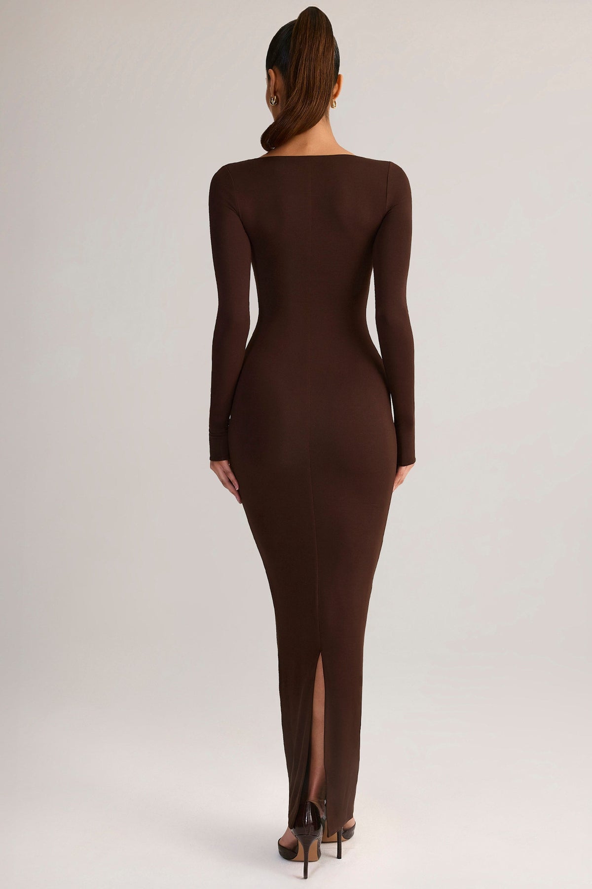 Chic Modal Square-Neck Bodycon Maxi Dress in Chocolate Brown