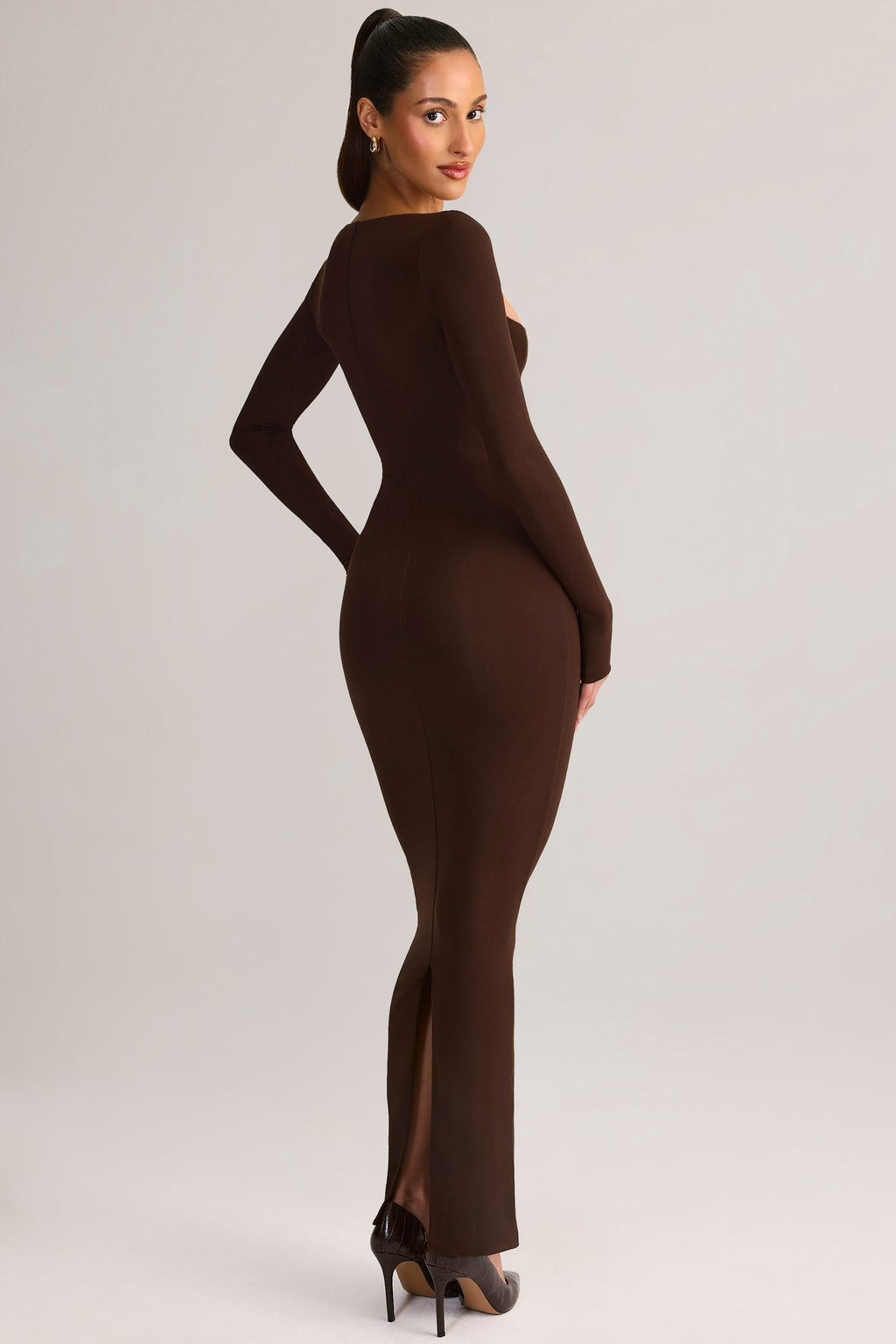 Chic Modal Square-Neck Bodycon Maxi Dress in Chocolate Brown