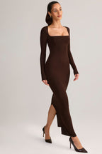 Chic Modal Square-Neck Bodycon Maxi Dress in Chocolate Brown