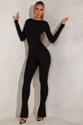 Chic High Neck Open Back Jumpsuit in Black