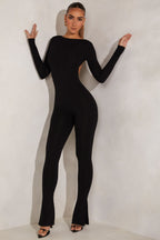 Chic High Neck Open Back Jumpsuit in Black