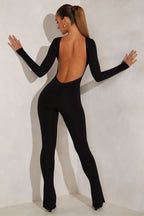 Chic High Neck Open Back Jumpsuit in Black