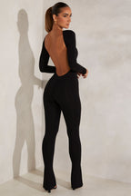 Chic High Neck Open Back Jumpsuit in Black