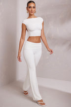 Chic Petite Mid-Rise Straight Leg Trousers in White