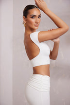 Chic Cap Sleeve Open Back Crop Top in White