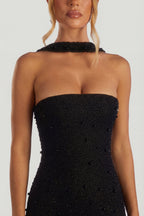 Chic Embellished Bandeau Maxi Dress in Black