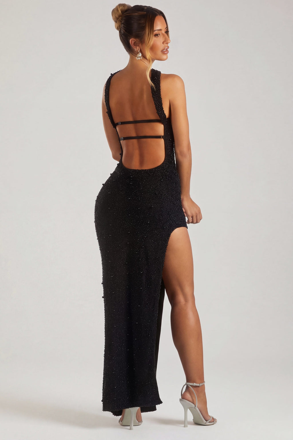 Chic Embellished Bandeau Maxi Dress in Black