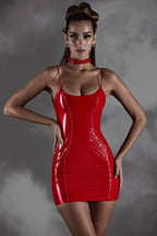 Chic Vinyl Backless Mini Dress in Red