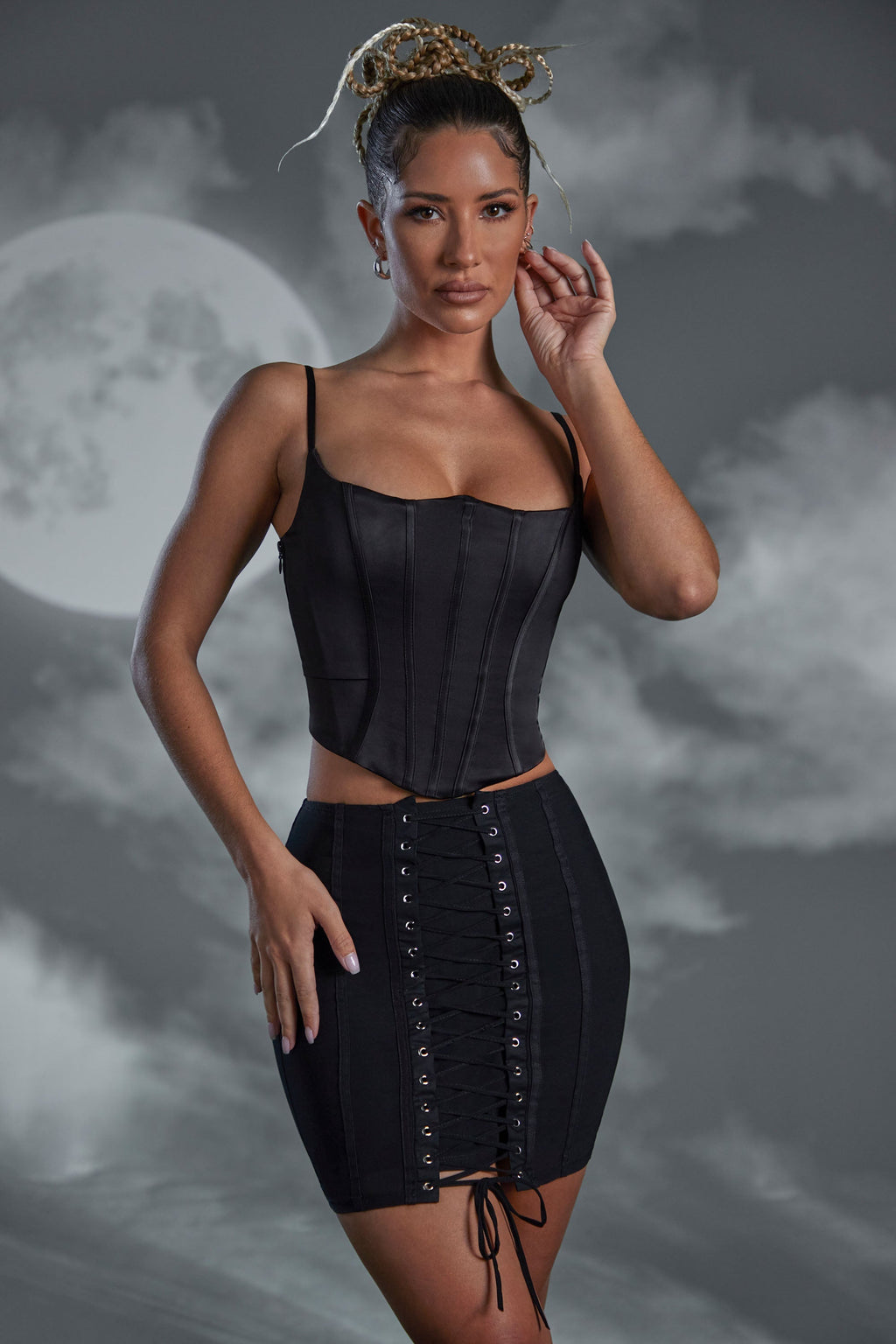 Chic Lace Up Mini Skirt in Black