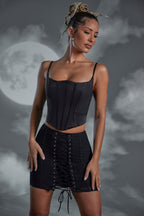 Chic Lace Up Mini Skirt in Black