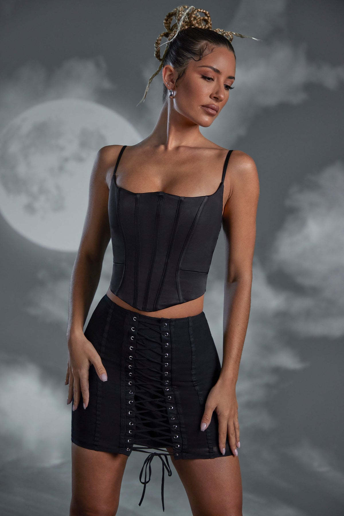 Chic Lace Up Mini Skirt in Black