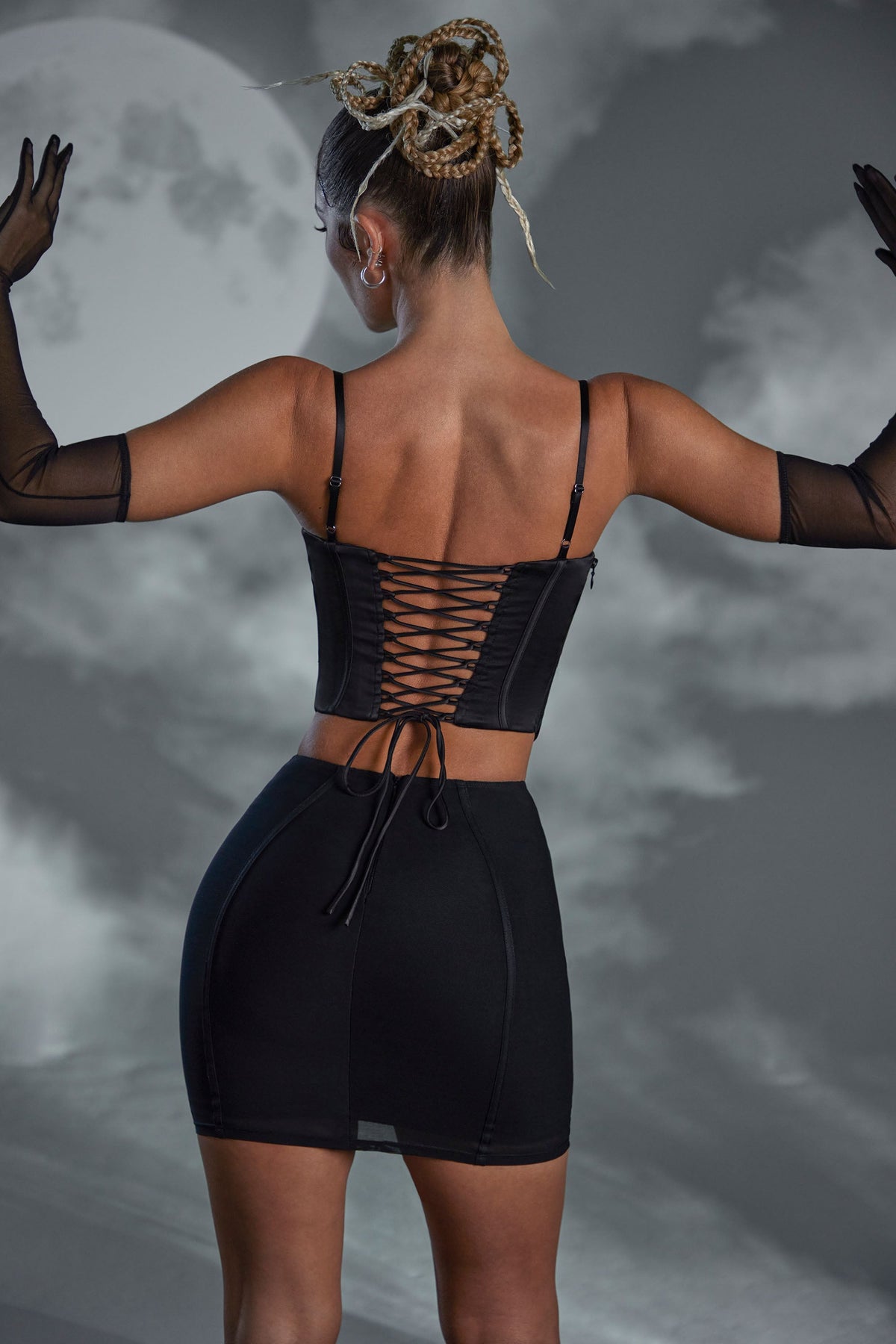 Chic Lace Up Mini Skirt in Black