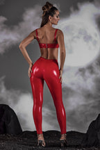 Chic High Waist Vinyl Leggings in Red