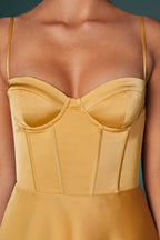 Chic Asymmetric Hem Corset Mini Dress in Gold