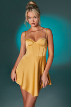 Chic Asymmetric Hem Corset Mini Dress in Gold