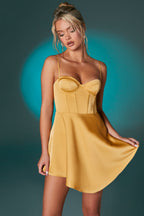Chic Asymmetric Hem Corset Mini Dress in Gold