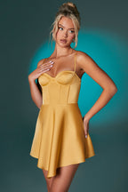 Chic Asymmetric Hem Corset Mini Dress in Gold