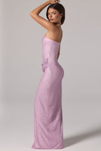 Chic Embellished Bandeau Cowl-Waist Maxi Dress in Lavender