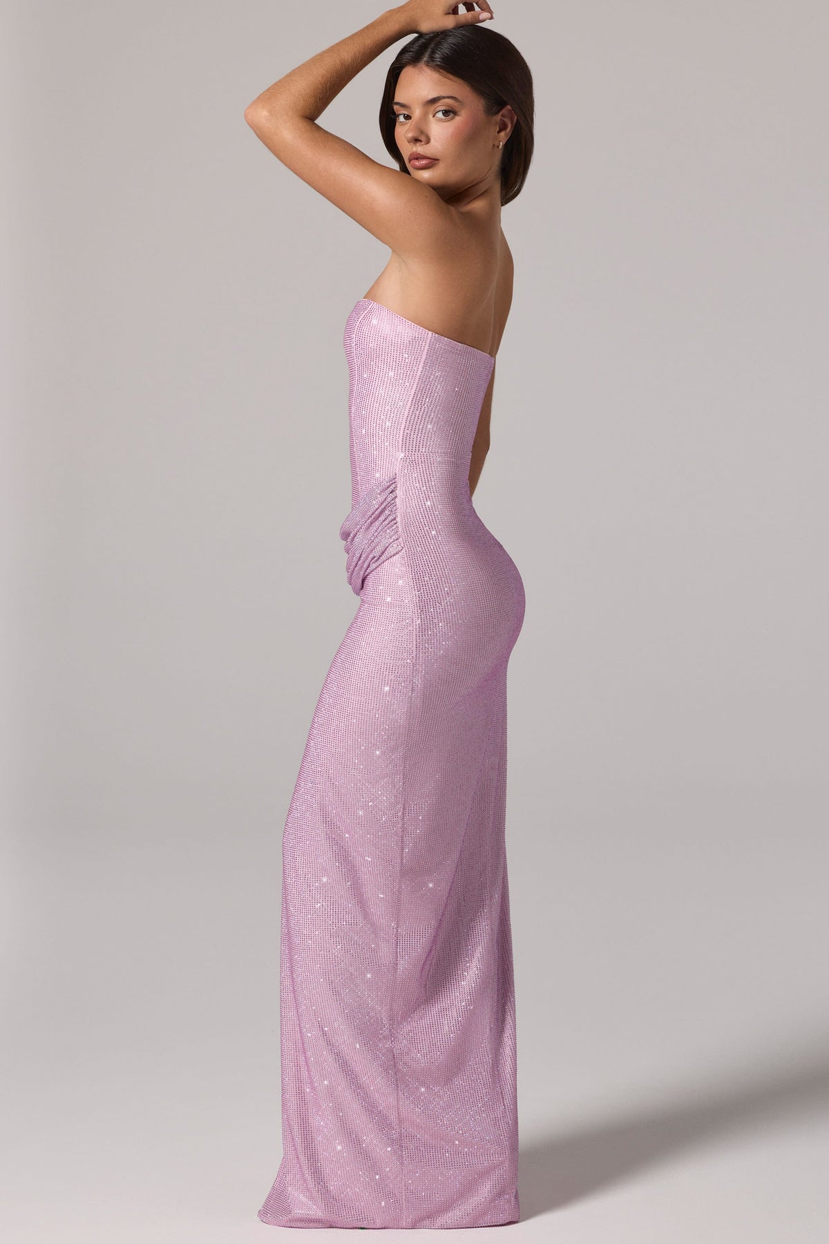 Chic Embellished Bandeau Cowl-Waist Maxi Dress in Lavender